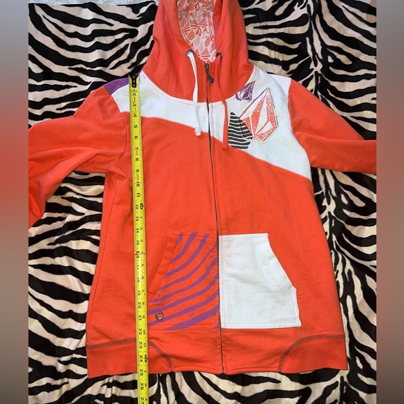 Volcom Zip French Terry Hoodie - Orange/Coral/White/Purple-Y2K/Skate Juniors XL - Picture 11 of 16